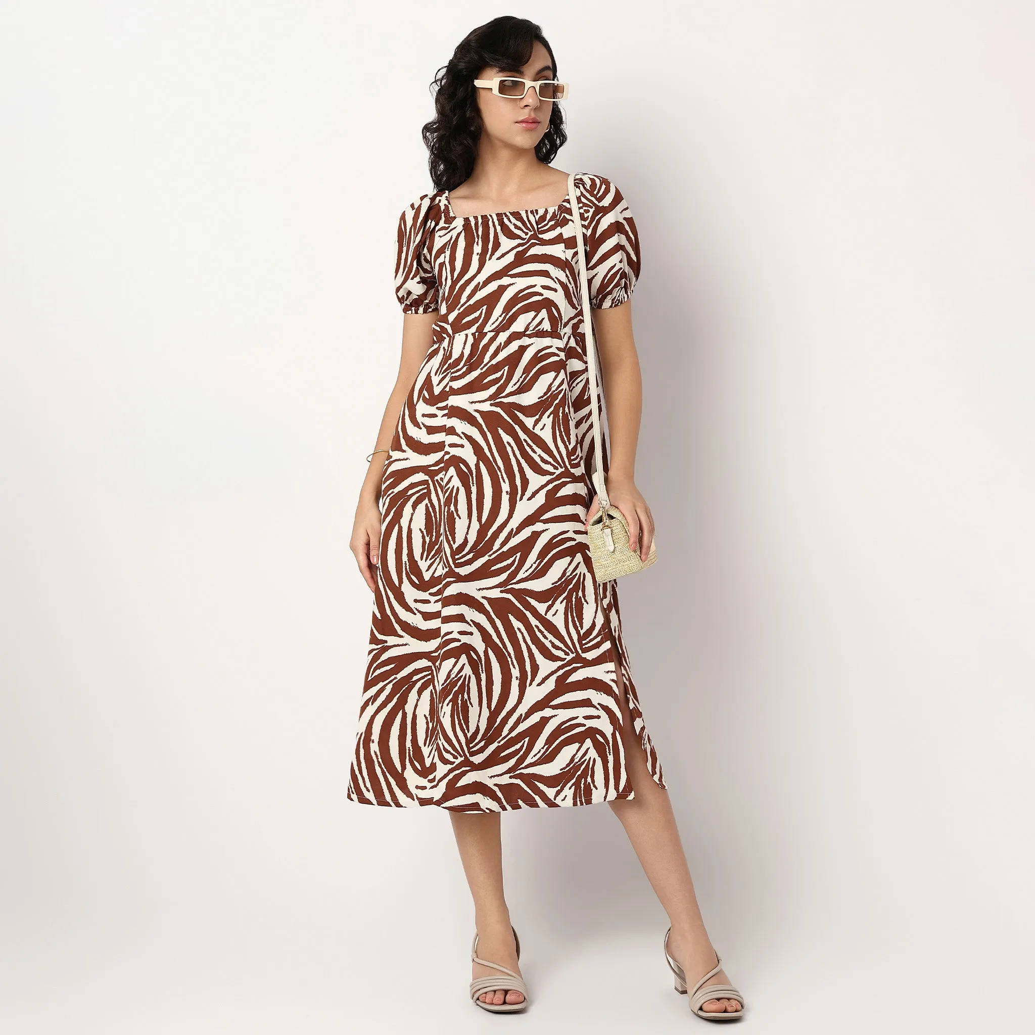 Wind Ease Zebra Print Square Neck Dress