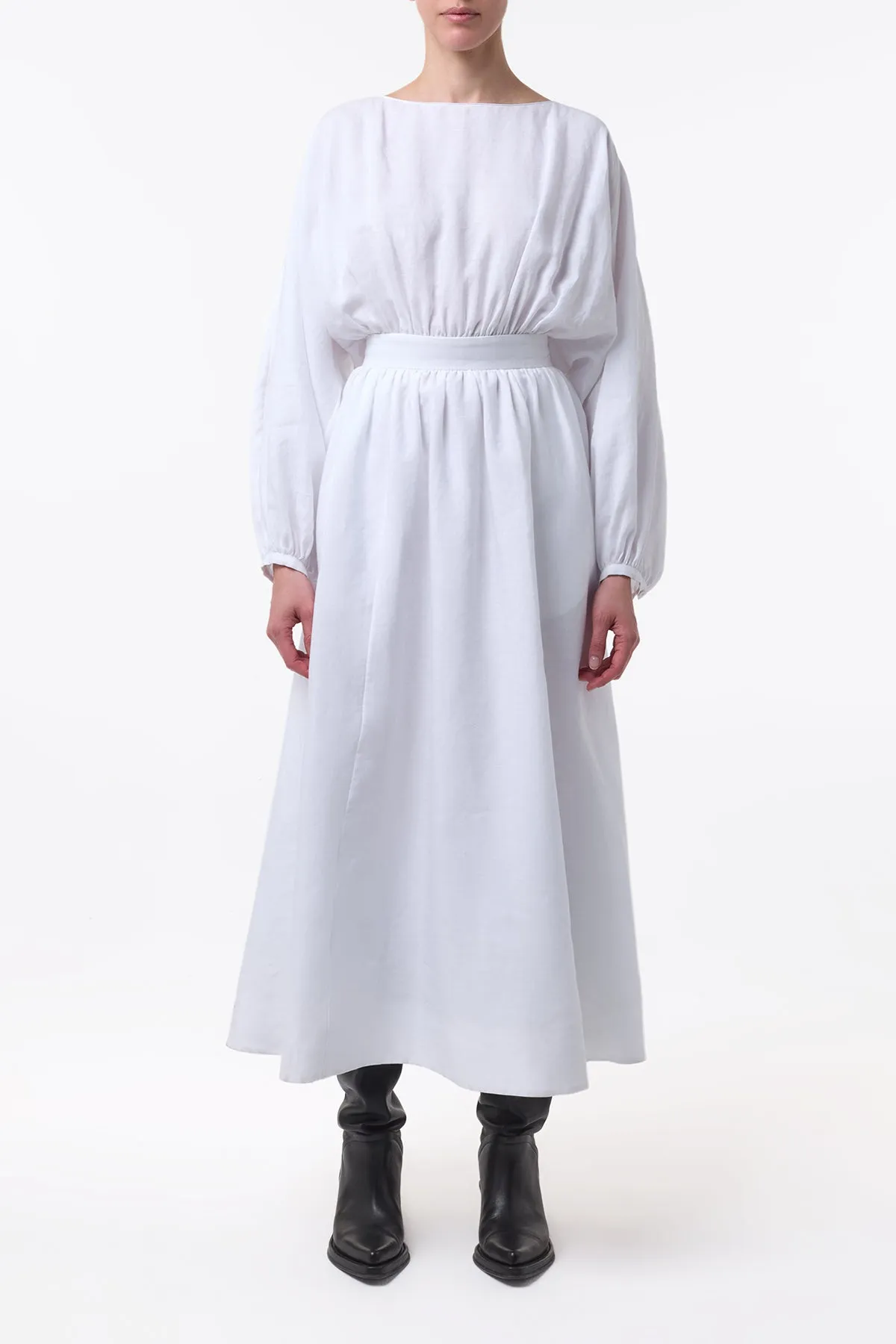 Ahmose Maxi Dress in White Aloe Linen Royal Ease AbrasionResistant Fabric