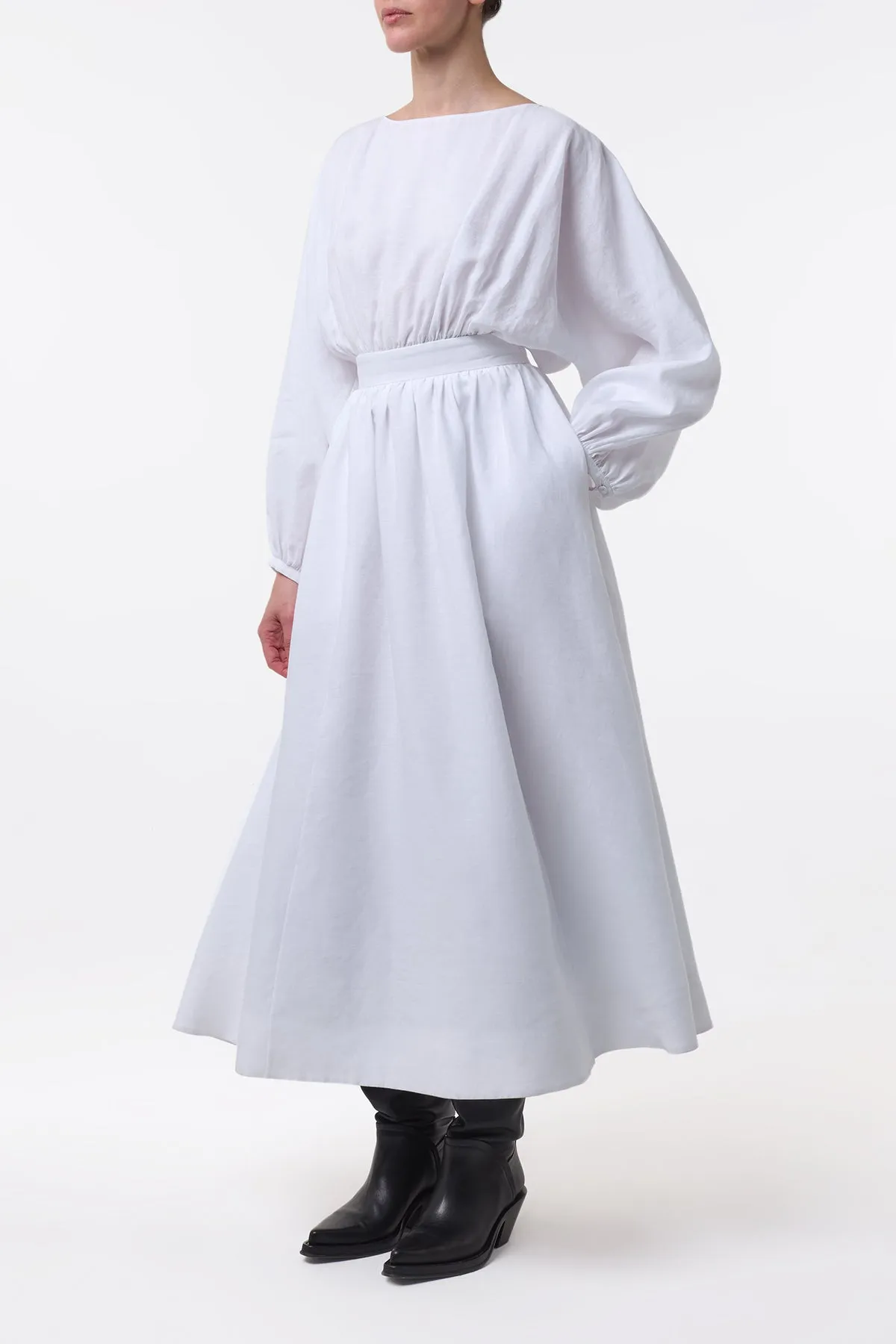 Ahmose Maxi Dress in White Aloe Linen PrecisionTailoring
