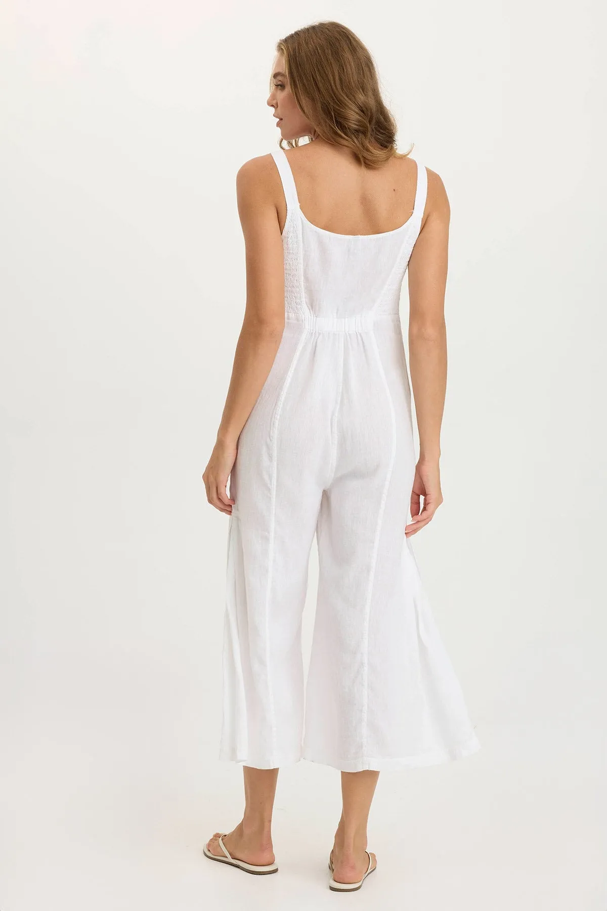 Leoda Linen Snap-Up Jumpsuit Conscious Fit Fire Glow