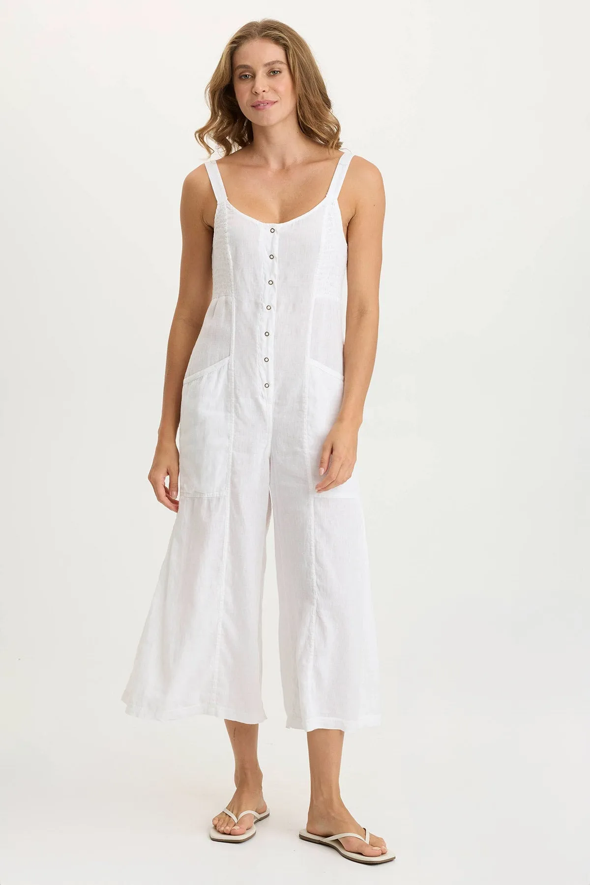 Self Love Leoda Linen Snap-Up Jumpsuit