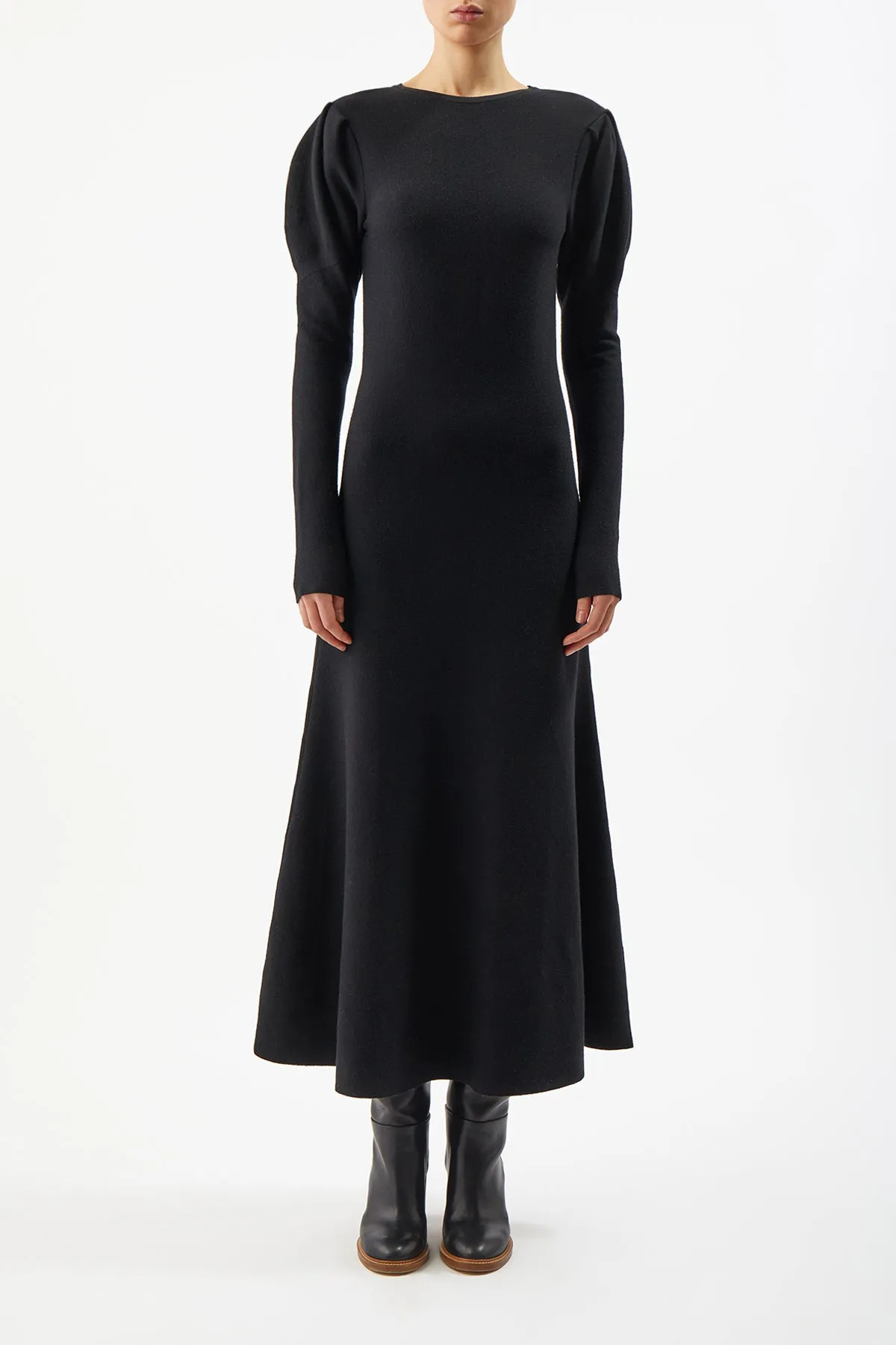 Hannah Knit Maxi Dress in Black Merino Wool Cashmere Body Free Athleisure Cool