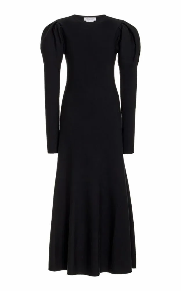 HighVisibility Trim Hannah Knit Maxi Dress in Black Merino Wool Cashmere