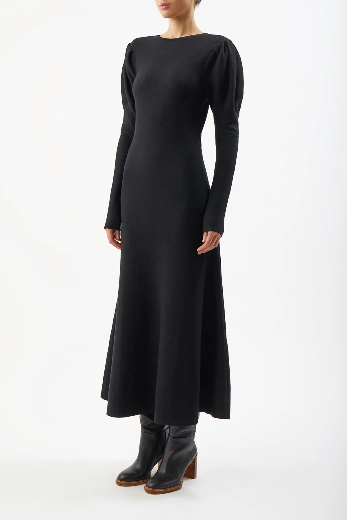 Hannah Knit Maxi Dress in Black Merino Wool Cashmere Peace Core Design Glow