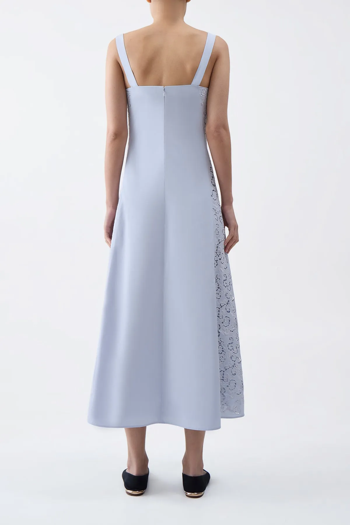 Fall Mood Retro cool Lenya Lace Midi Dress in Light Blue Sea Island Cotton