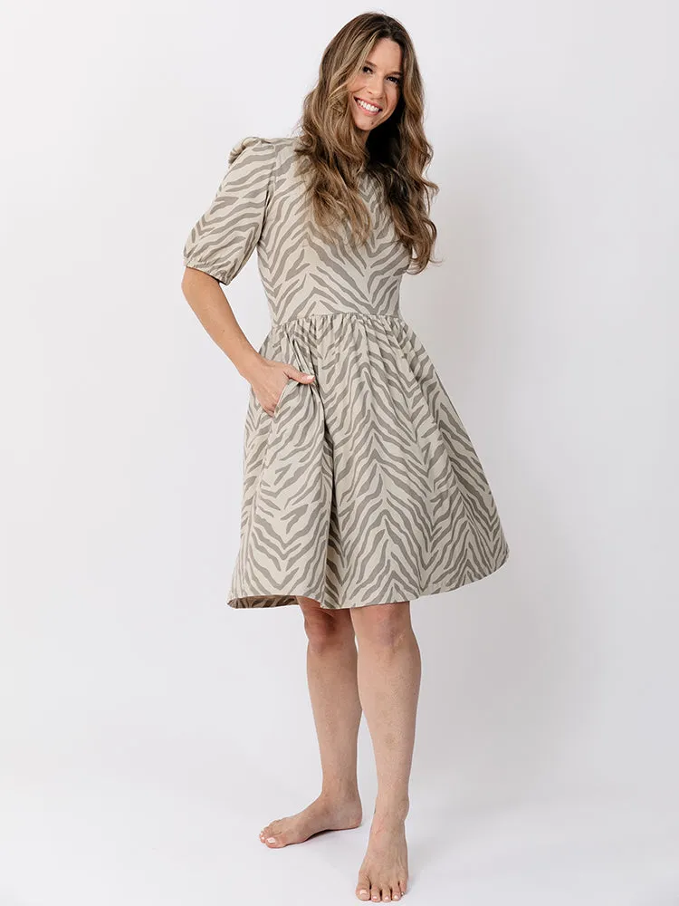 Inez Bubble Sleeve Dress - Savanna Stripe Sprint Fit