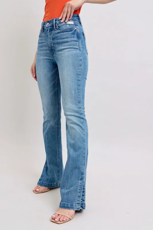 Flexible Material Judy Blue Tummy Control Side Slit Bootcut