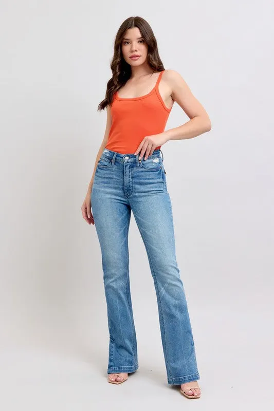 clean look QuickDryTech Judy Blue Tummy Control Side Slit Bootcut