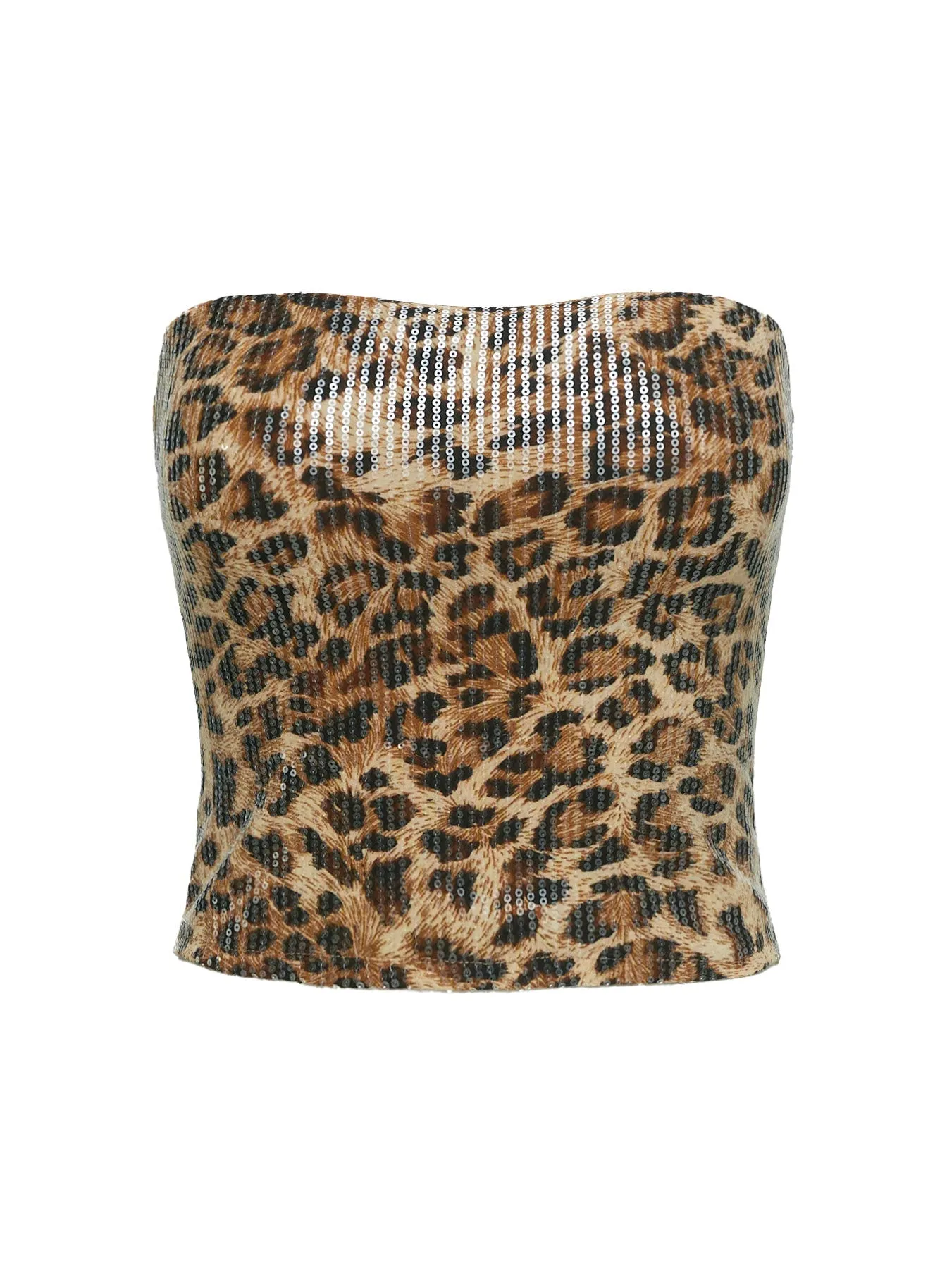 Learn To Fly Strapless Sequin Top Leopard ElasticEdgeBinding