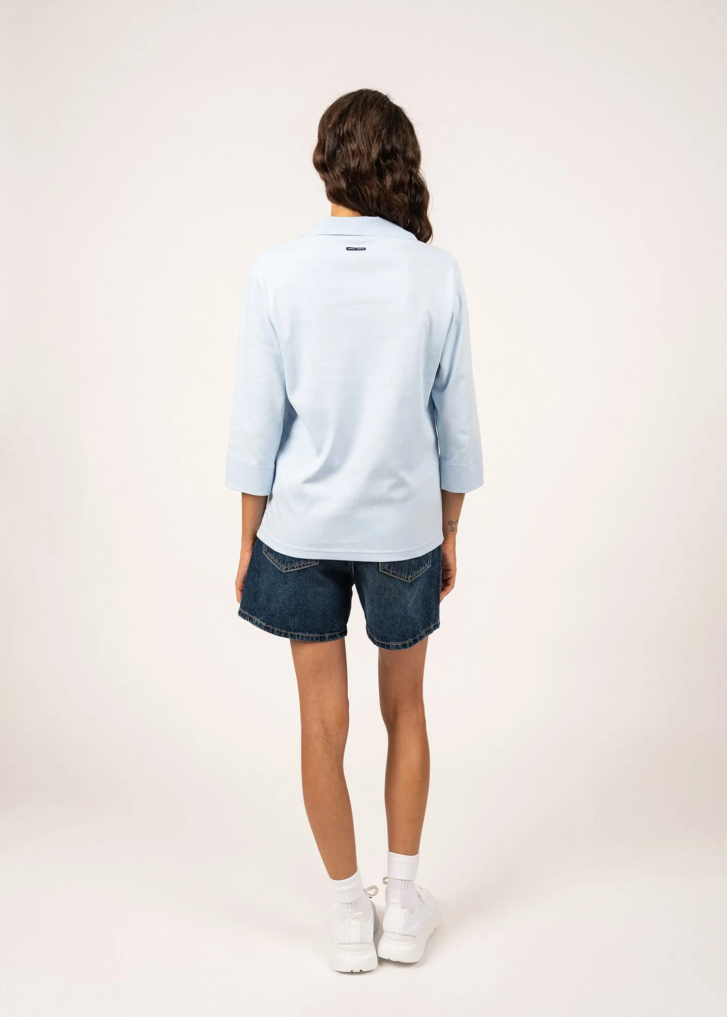 OLERON - Polo Shirt with ? Sleeve | 100% Cotton | Comfort Fit (LIGHT BLUE) SweatAbsorbentLining