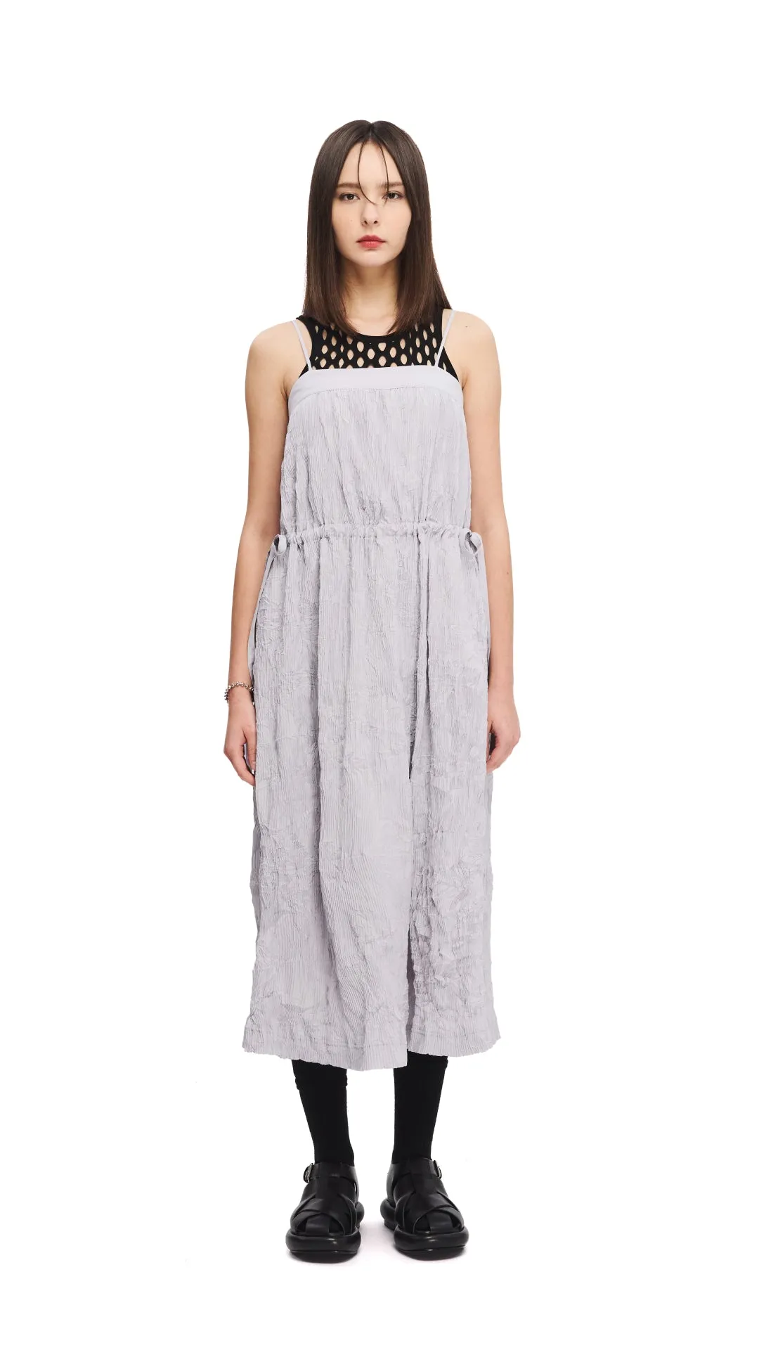 Leather Core Crinkle Pleat Dress