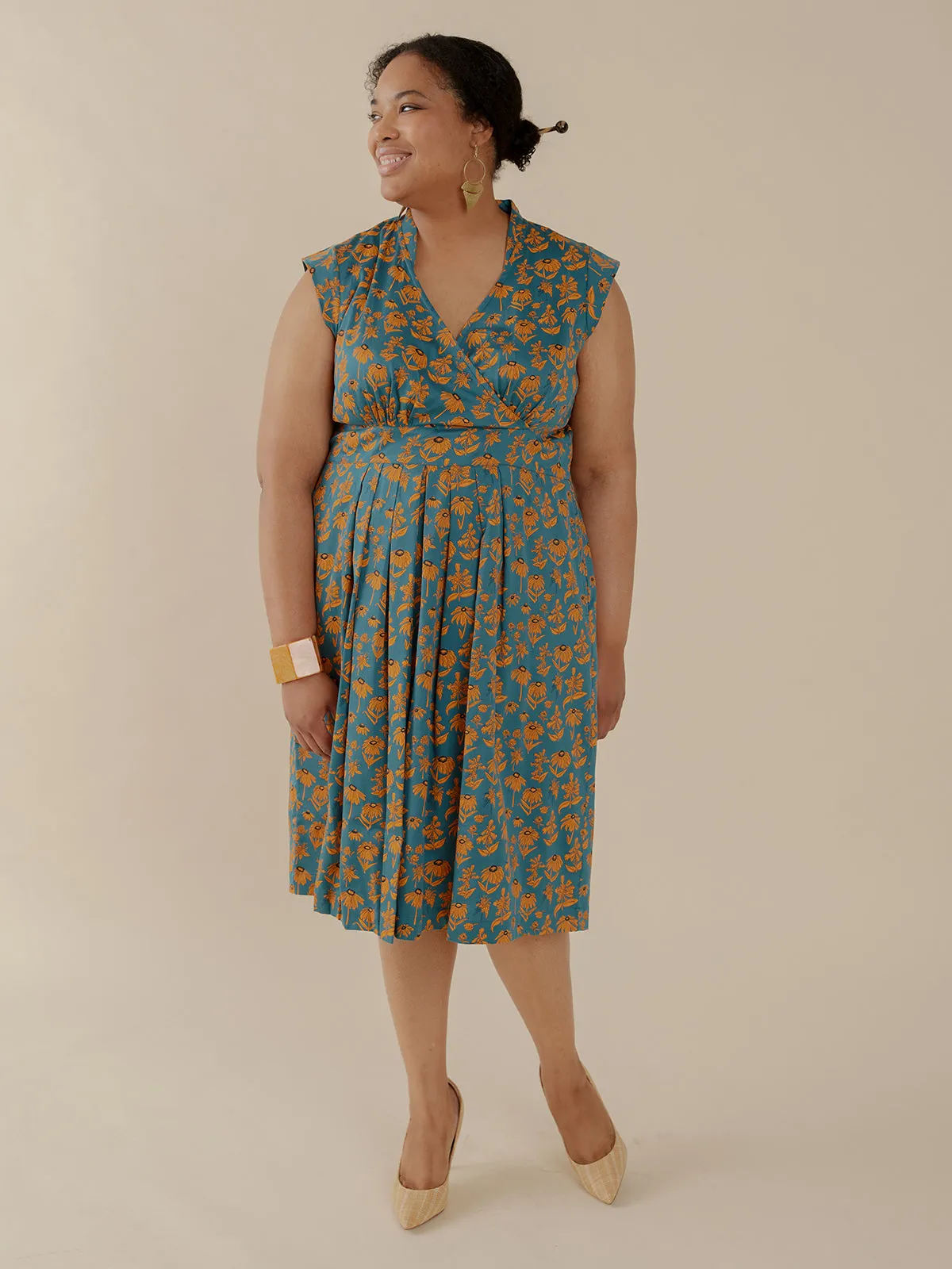 Lucille Plus Size Dress - Teal Floral Mediterranean Air