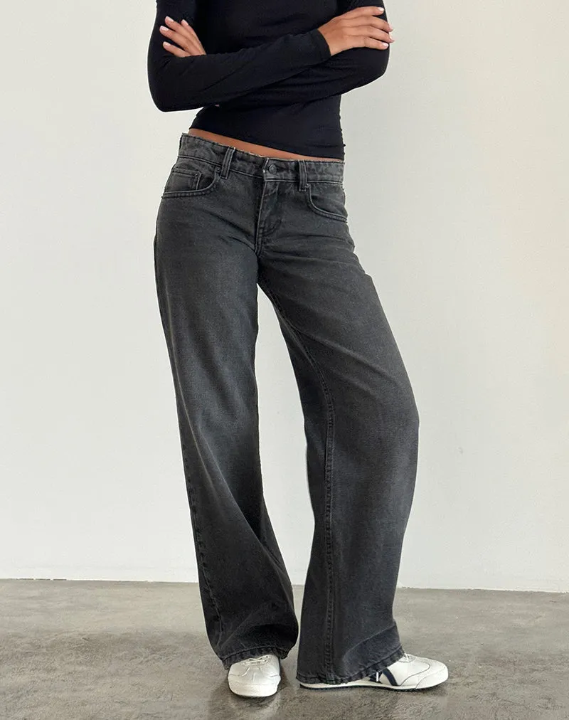 Low Rise Parallel Jeans in Washed Black Grey Shape Hug ReinforcedHem
