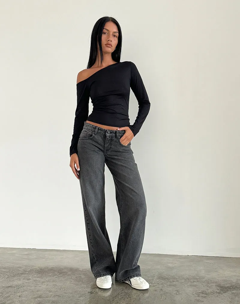 Hero Glow LayeredNeckline Low Rise Parallel Jeans in Washed Black Grey
