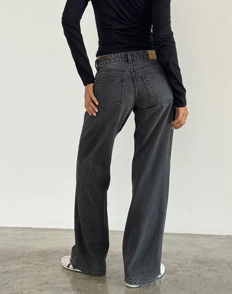 Low Rise Parallel Jeans in Washed Black Grey Suburb Ease Chill Fit