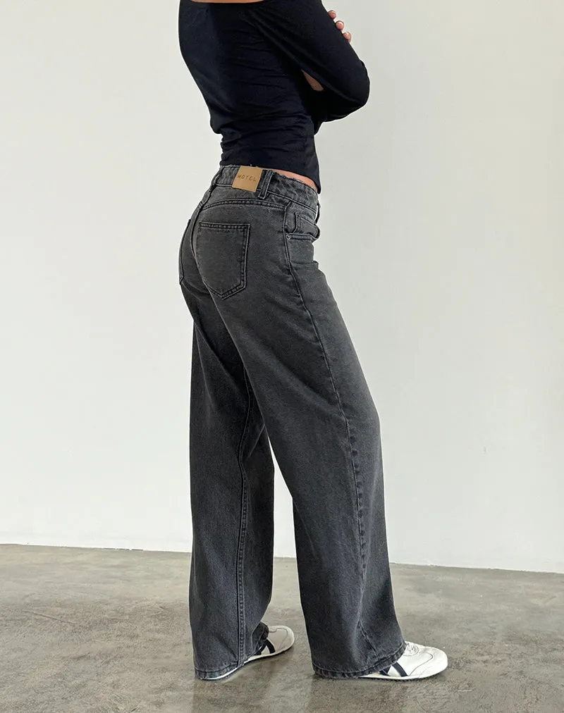 Low Rise Parallel Jeans in Washed Black Grey Lake Glow TaglessNeckline