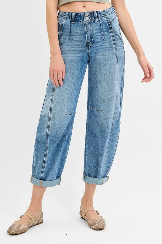 City Casual Travel Proof Risen Midrise Ankle Barrel Double Roll up Jean