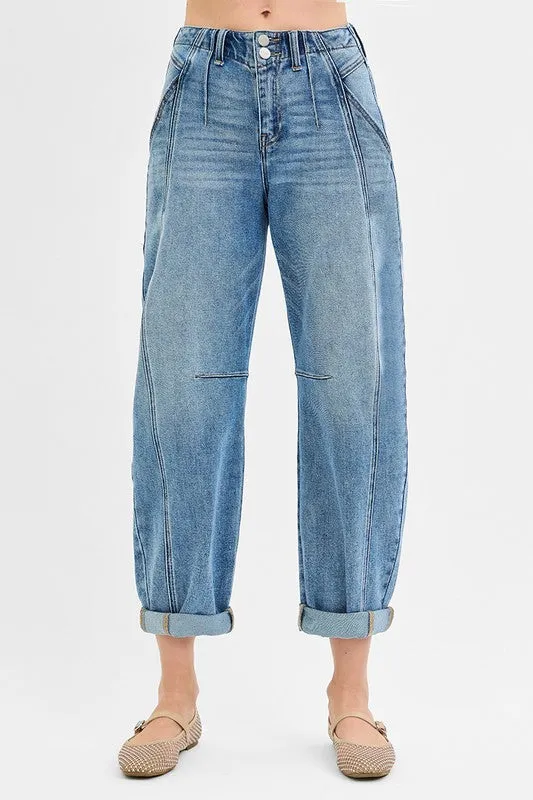 Risen Midrise Ankle Barrel Double Roll up Jean FrictionResistantFabric WaterRepellent Finish