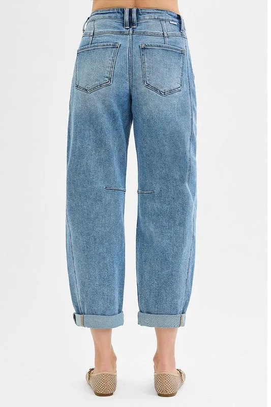 WrinkleFree Material Risen Midrise Ankle Barrel Double Roll up Jean