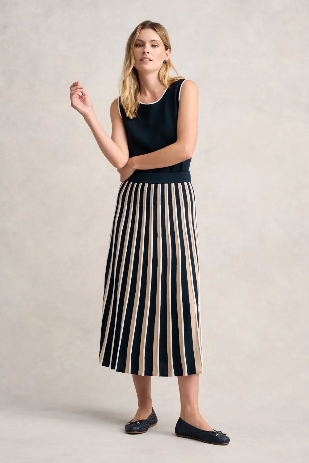 Pleated Knit Skirt - Deep Navy Stripe Fashion Fusion