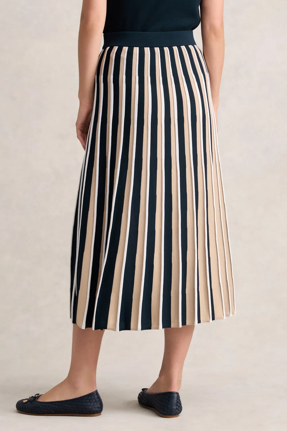 Comfort Mood Seamless Edging Pleated Knit Skirt - Deep Navy Stripe