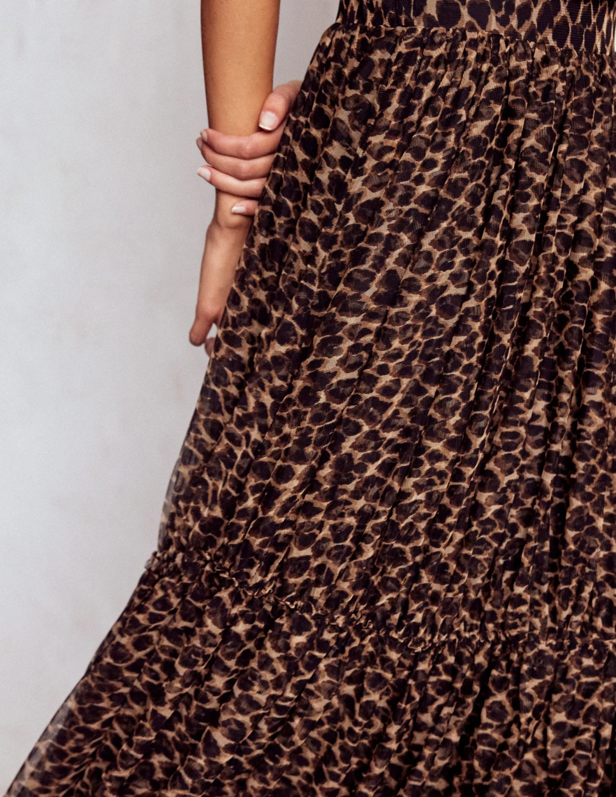 Eco Friendly Dye Anna Tulle Midi Skirt-Leopard