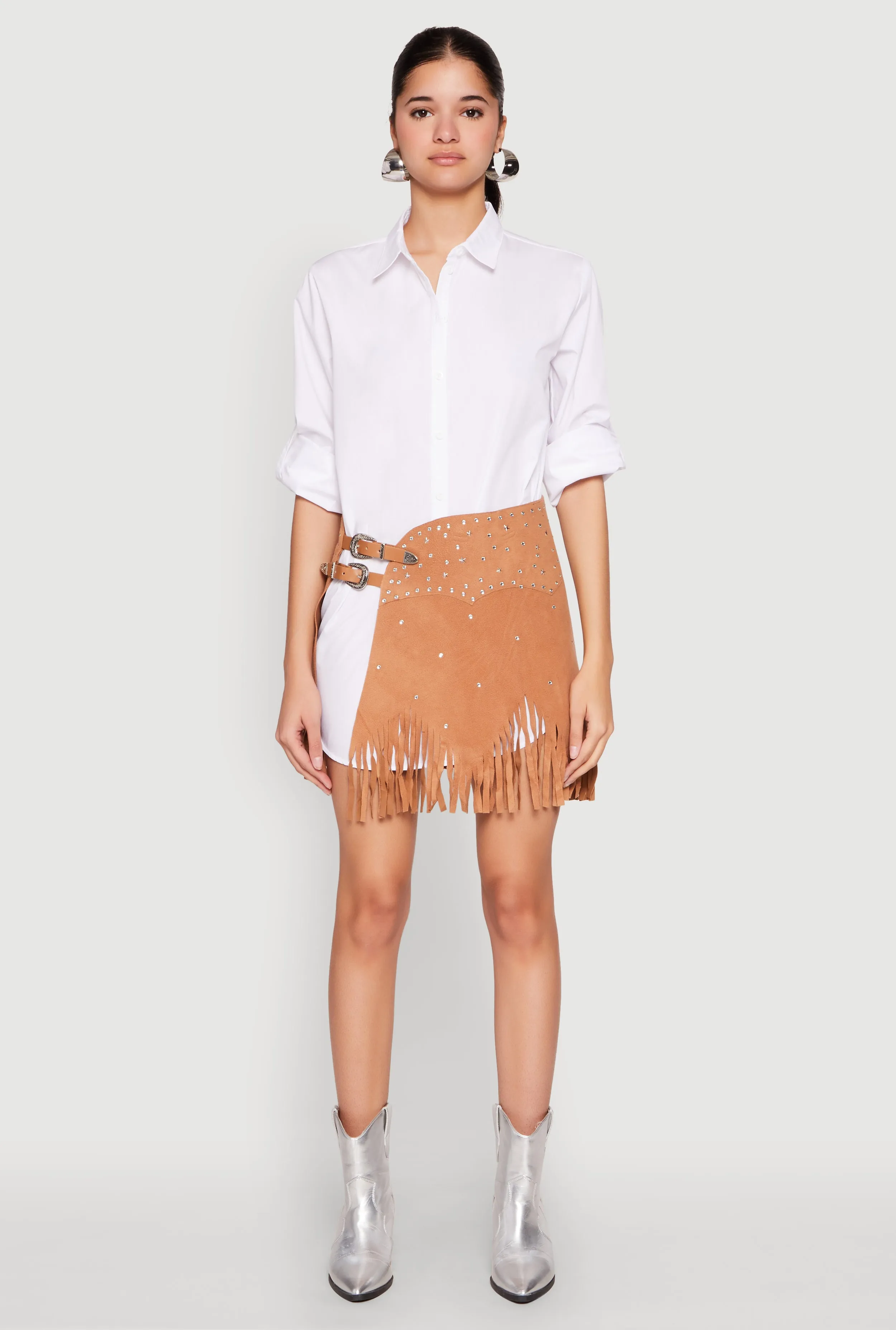 Fringe Buckle Front Skirt Relax Outfit Lightweight texture