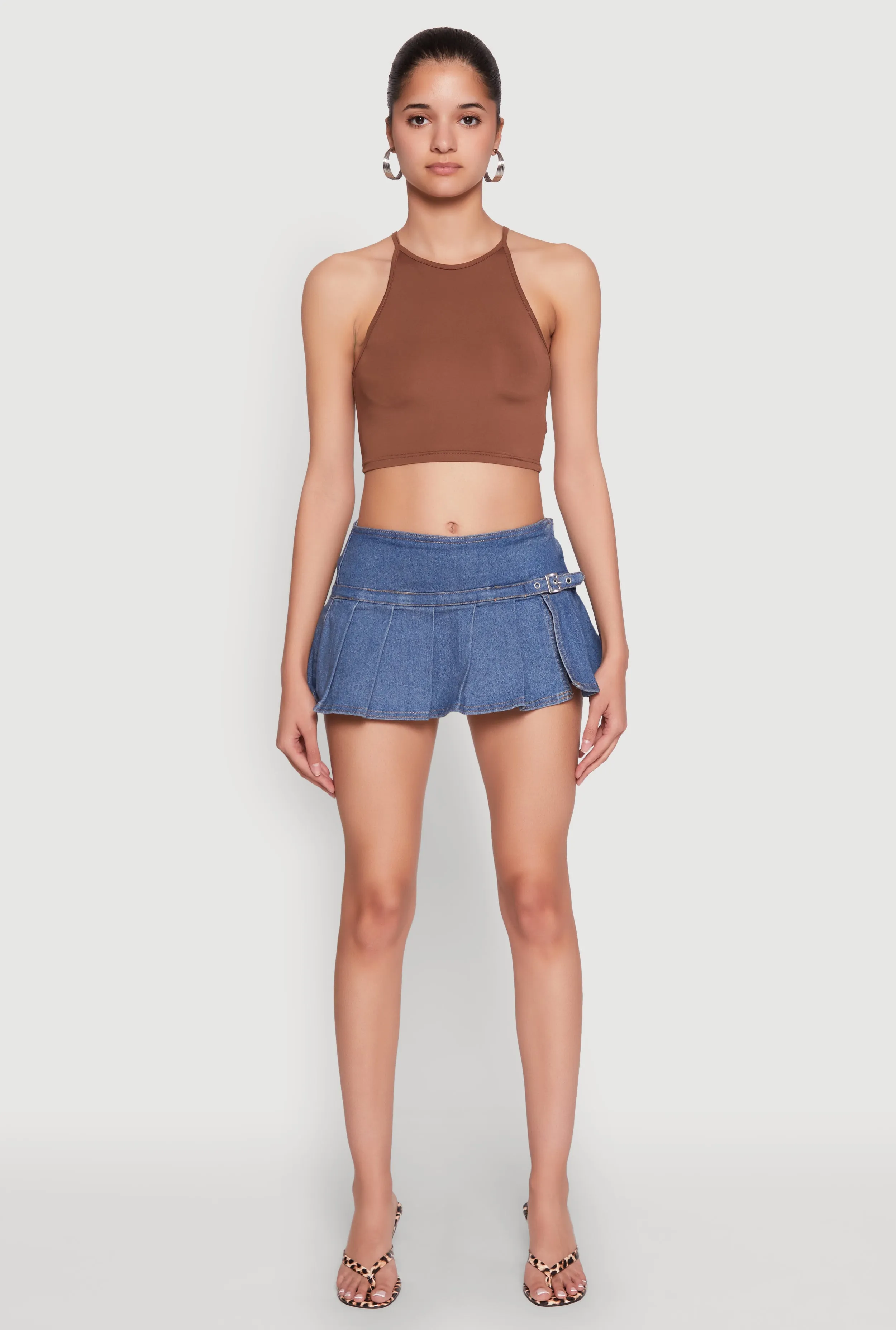 Madden Girl Belt Detail Pleated Skort Recycled Polyester