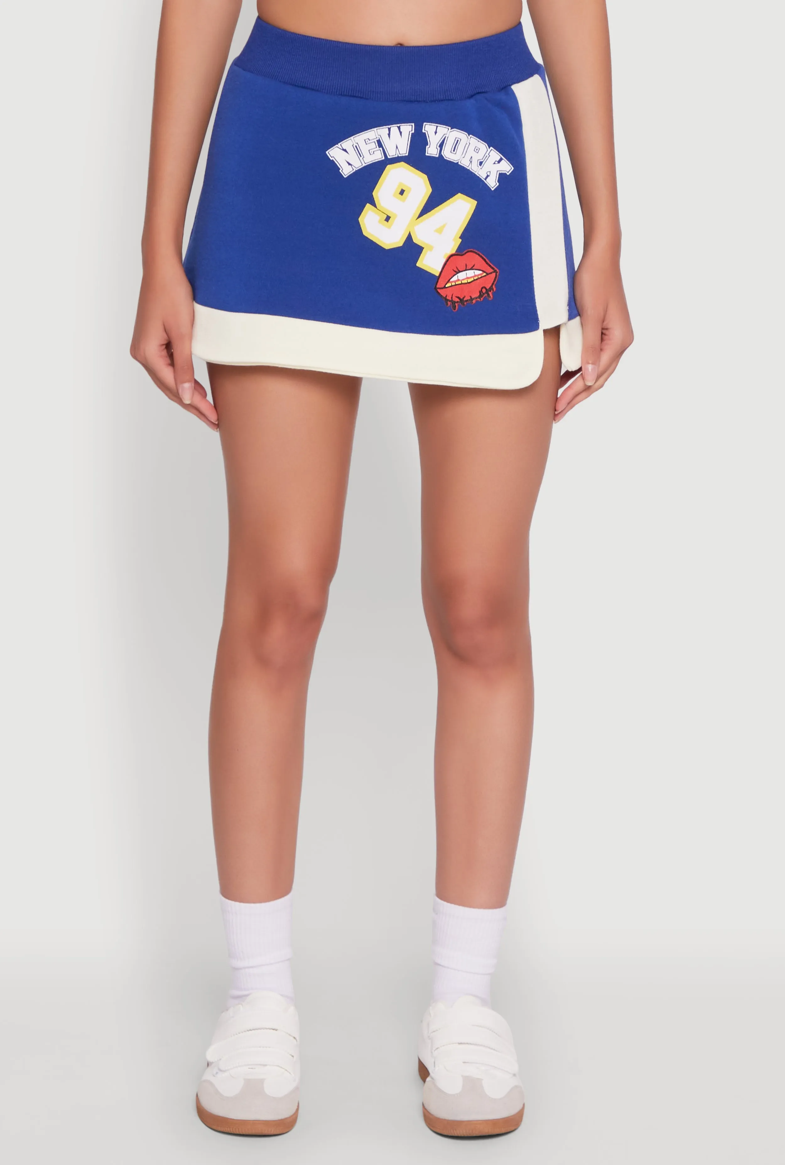 New York 94 Graphic High Waisted Skort Matte Finish Shirred Back