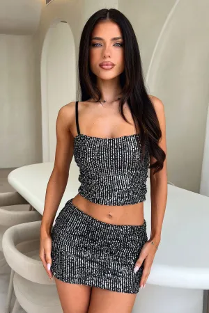 Textured Surface Chic Fit Ryker Sequin Mini Skirt - Black
