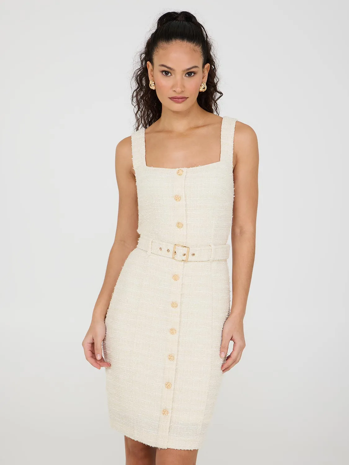 Square Neck Boucle Sheath Dress Night Edge
