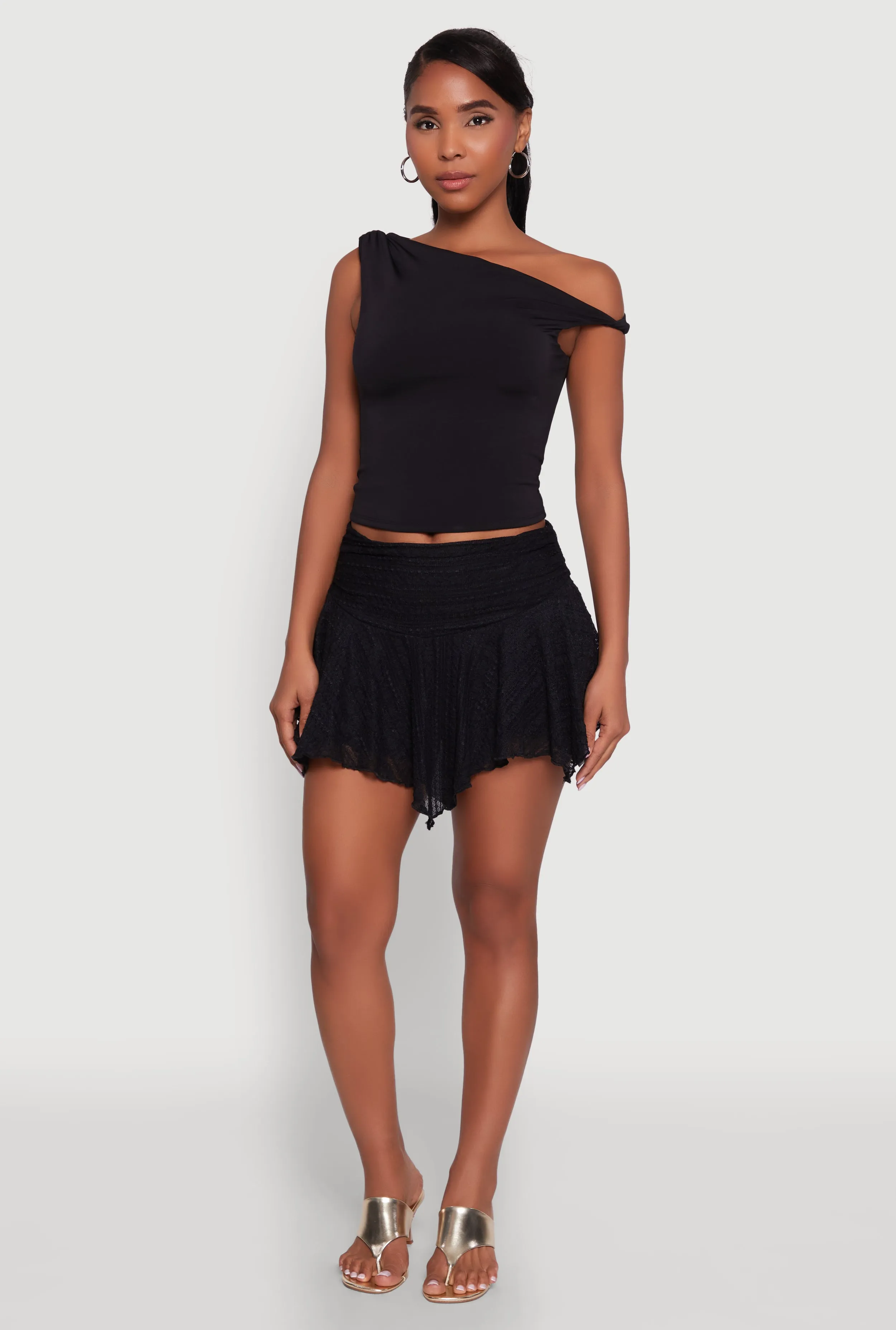 Iris Floral Lace Ruched Mini Skort Contoured Waist
