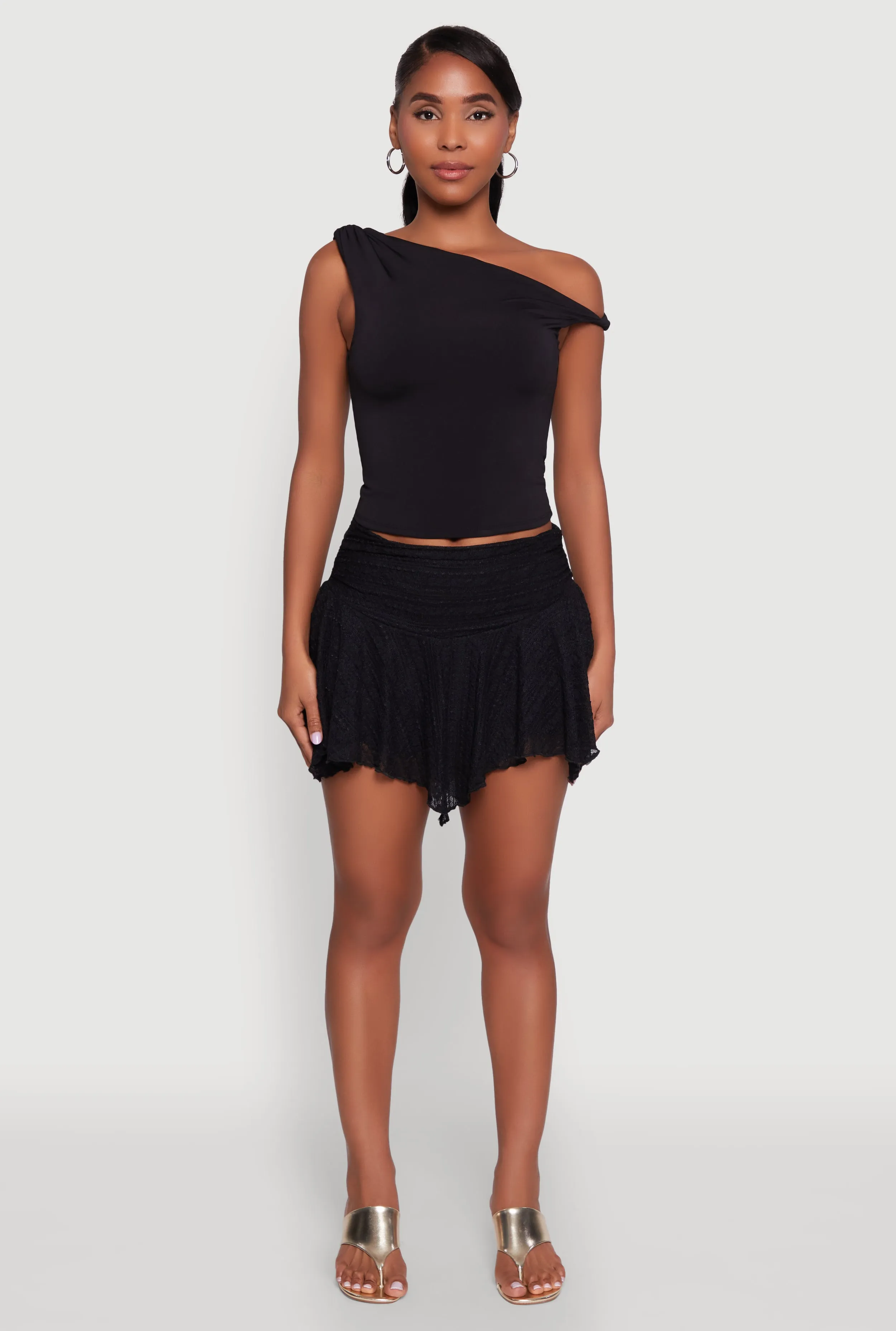 Iris Floral Lace Ruched Mini Skort Neat Style