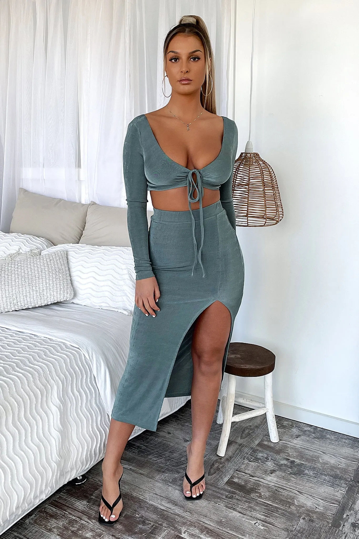 Laidback Mood Gathered waist Kurser Midi Skirt - Khaki