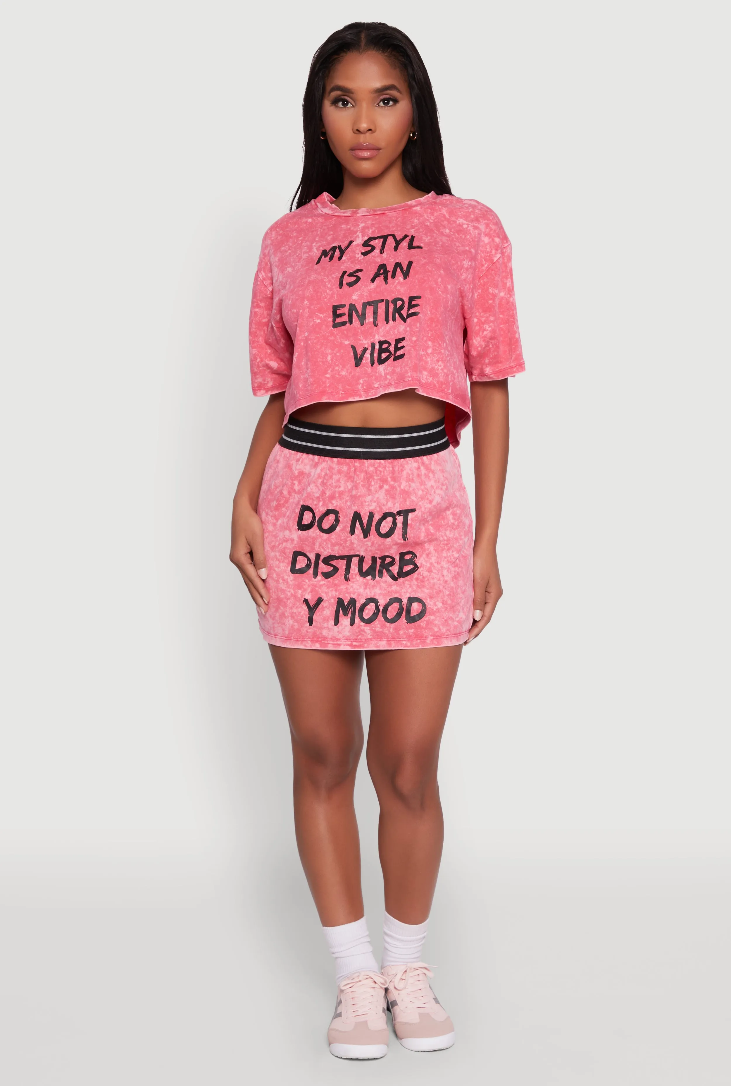 Stylish Mineral Wash Do Not Disturb Graphic Skirt Formal Event