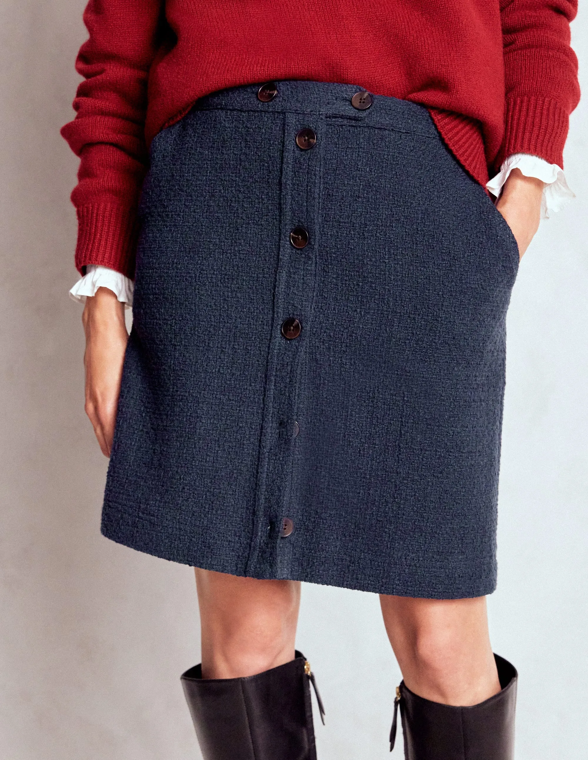 color block Street Attire Cecelia Textured Skirt-Navy