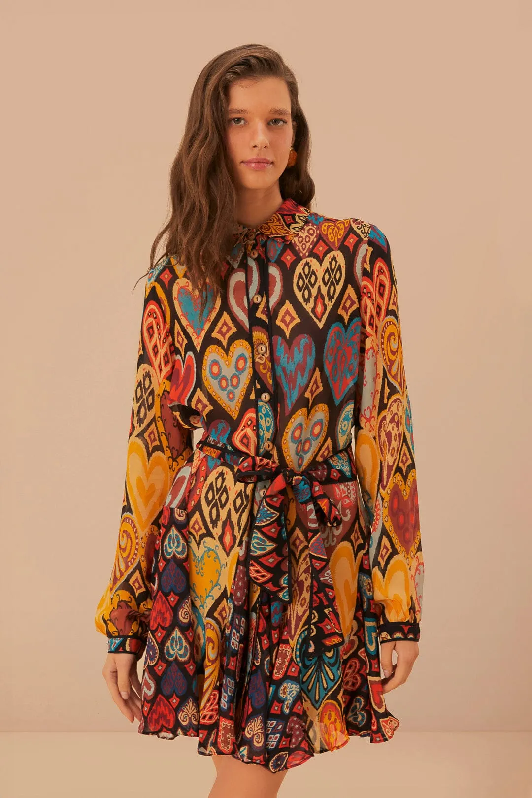 Weekend Ready Look Timeless Wear Black Hearts Ikat Mini Dress