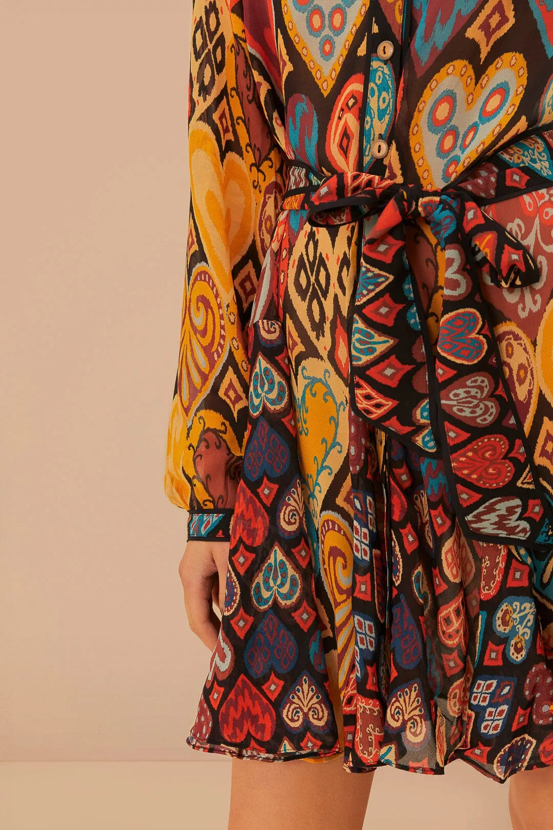 Comfort Look Black Hearts Ikat Mini Dress