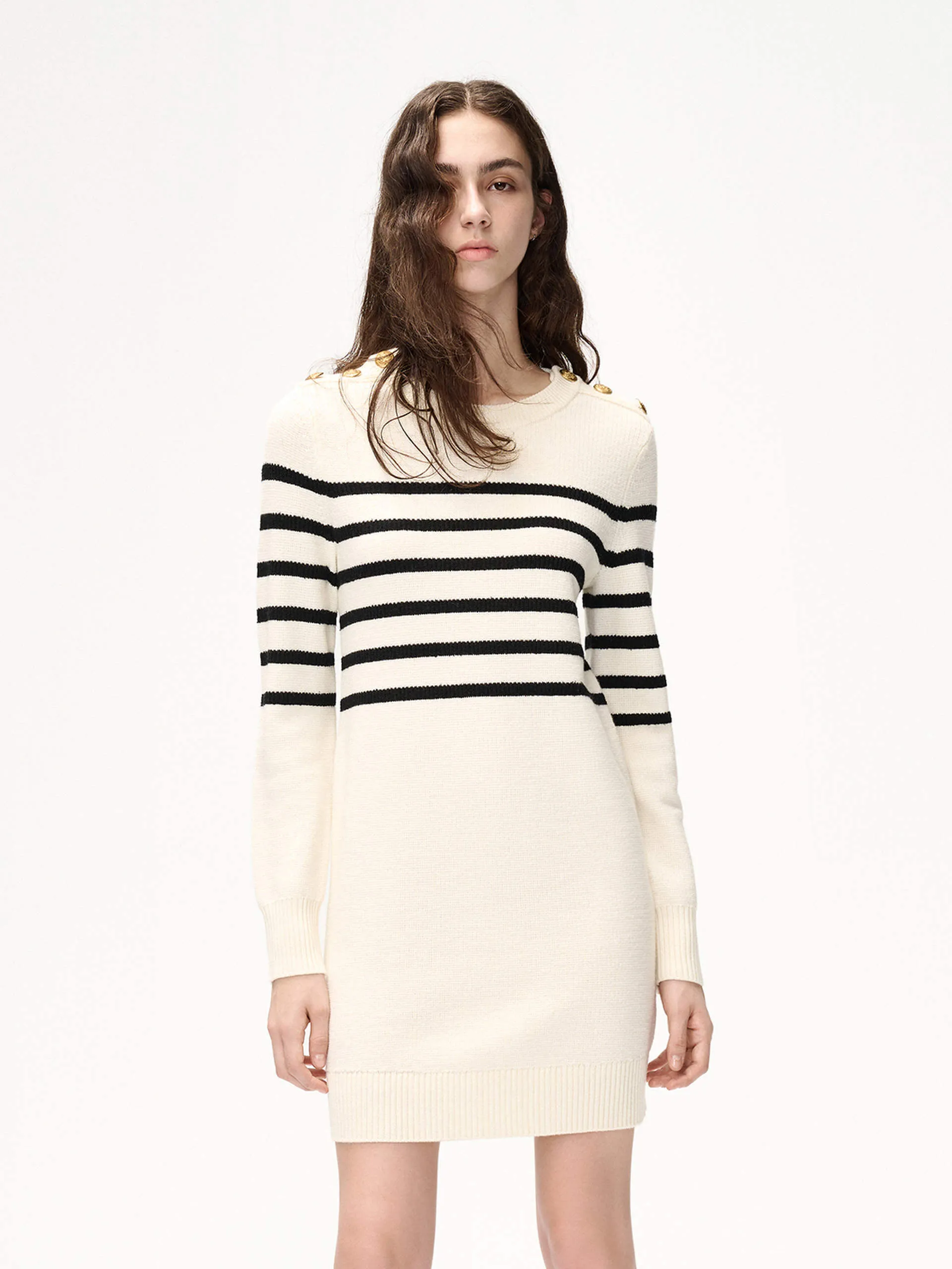 Flattering Cut Merino Wool Stripes Dress