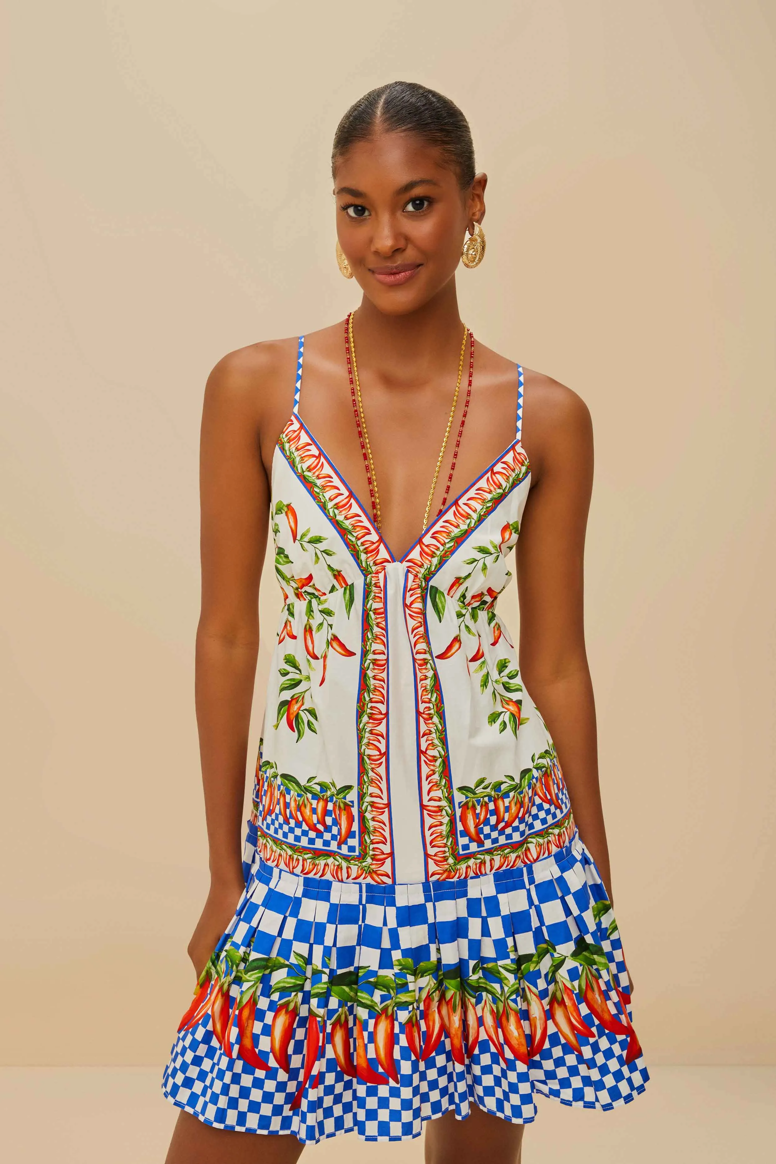 Glow Light Hot Edge Off-White Picnic Peppers Ainika Organic Cotton Mini Dress