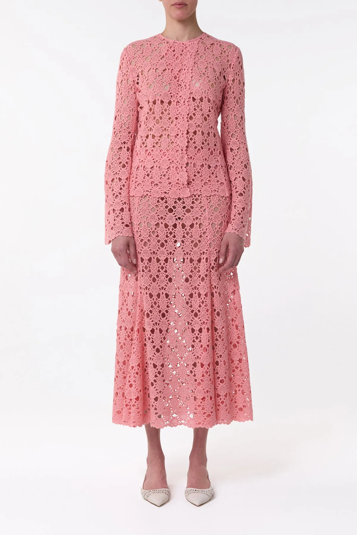 Florence Maxi Skirt in Rosa Cashmere Lace Clear Glow HighVisibility Trim