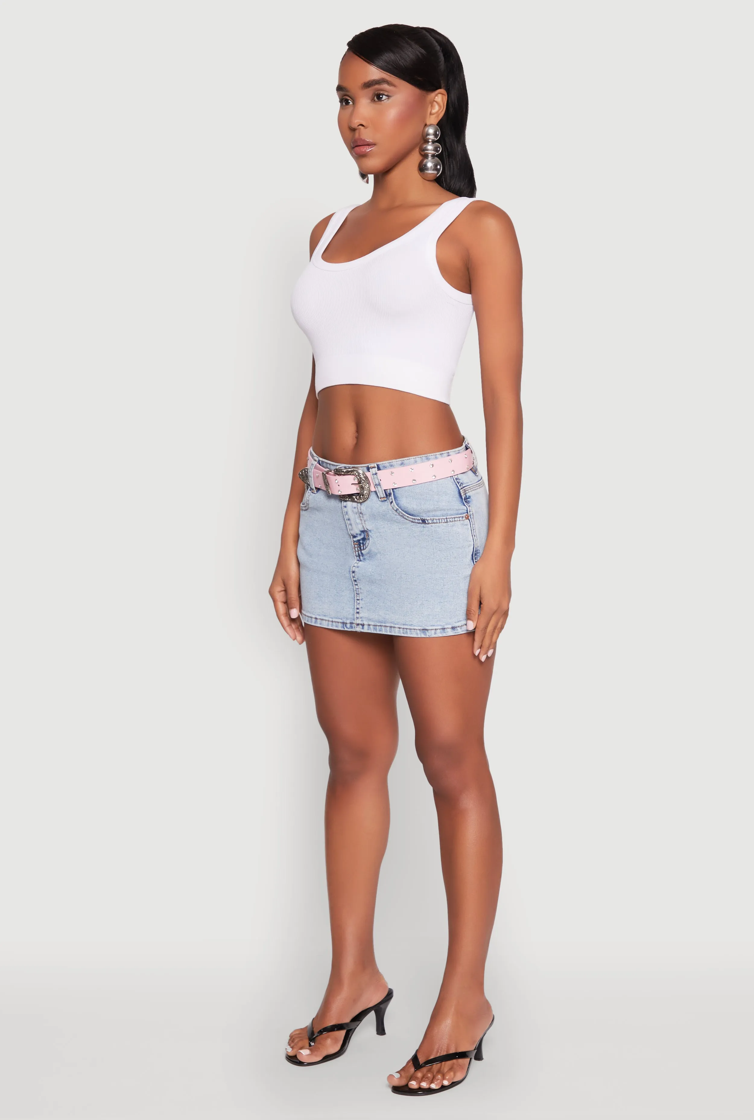 Almost Famous Belted Micro Mini Denim Skirt beaded embellishment Curve Friendly