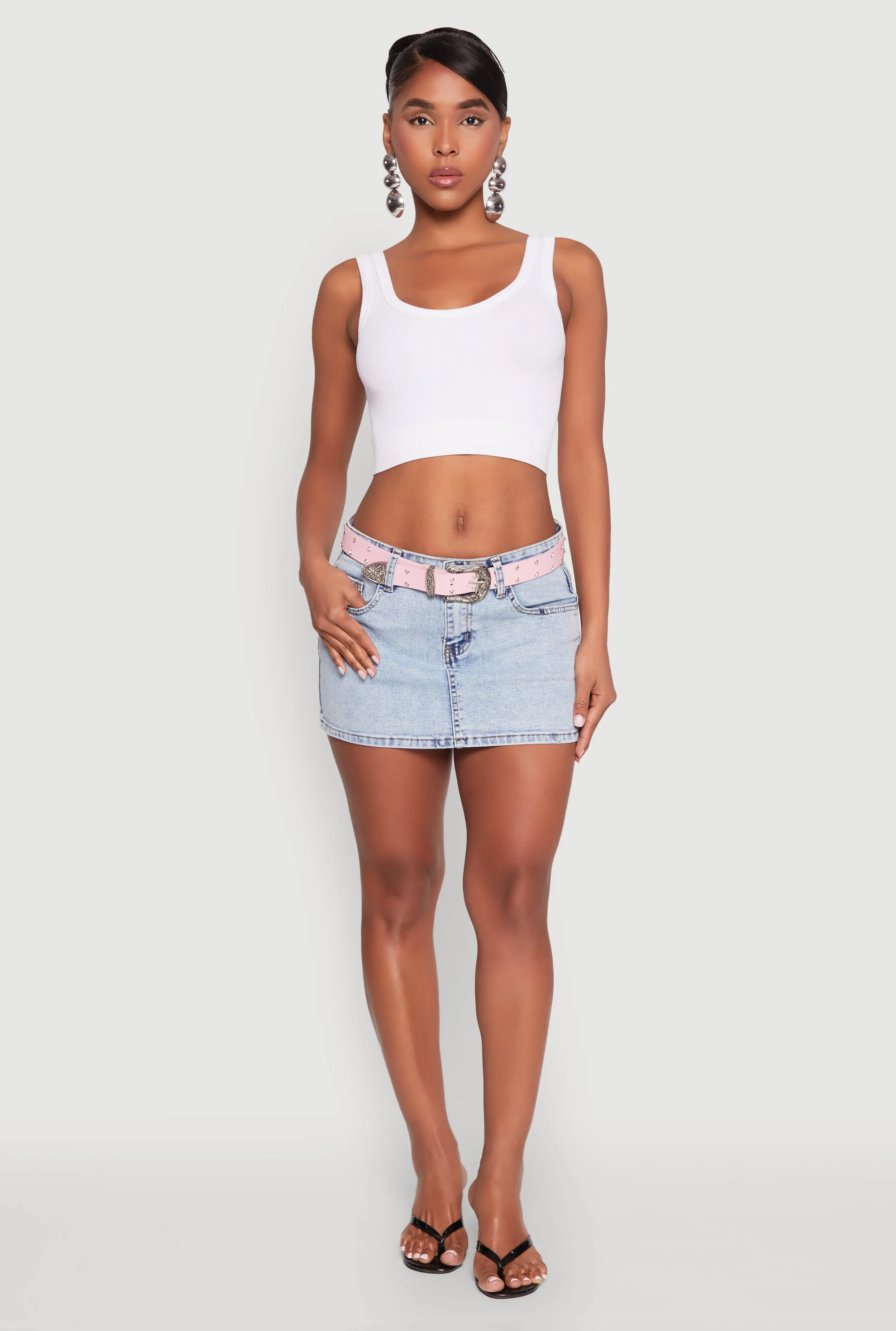 Almost Famous Belted Micro Mini Denim Skirt Tear Resistant Material Striped Design