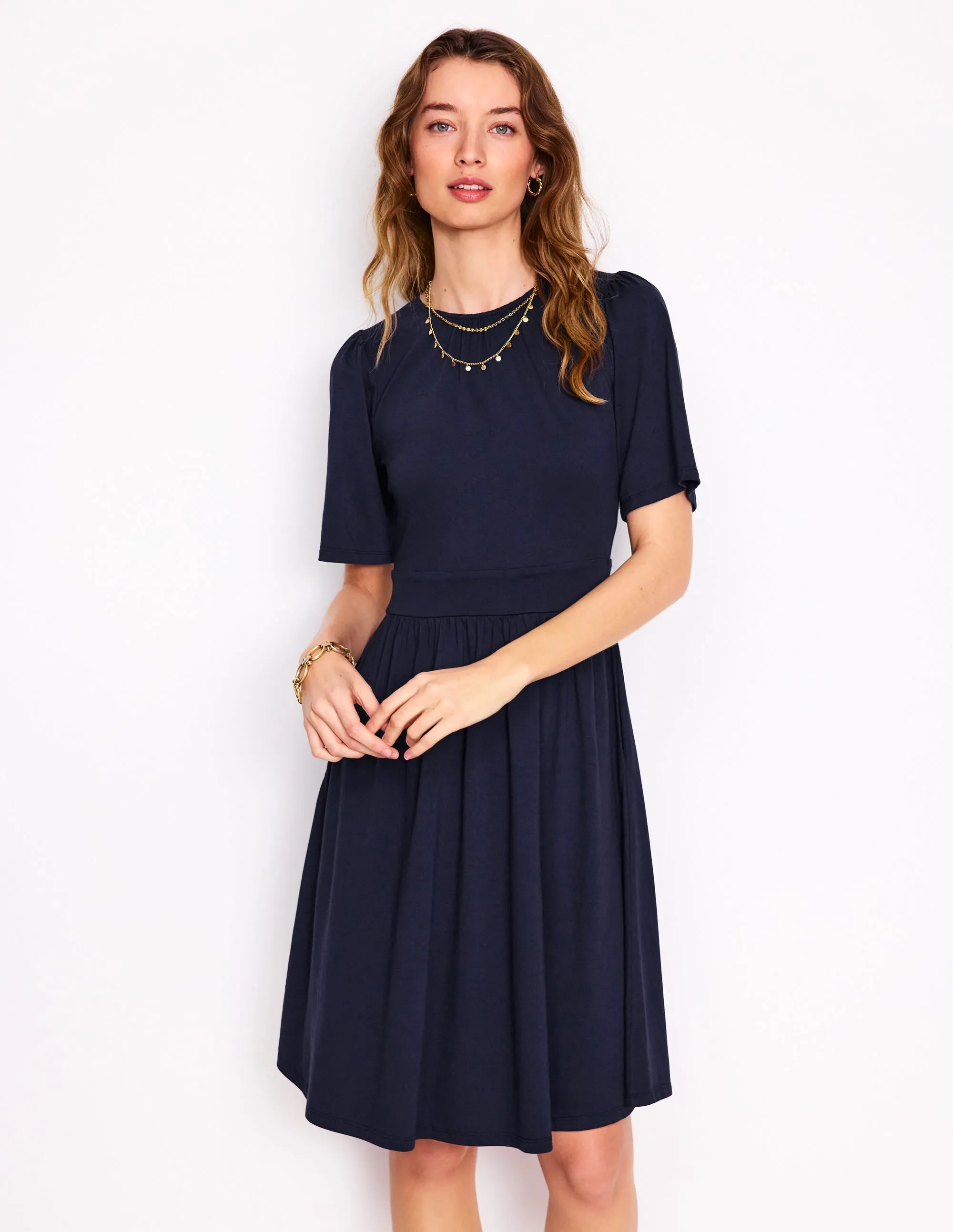 Louisa Short Jersey Dress-Navy party mode