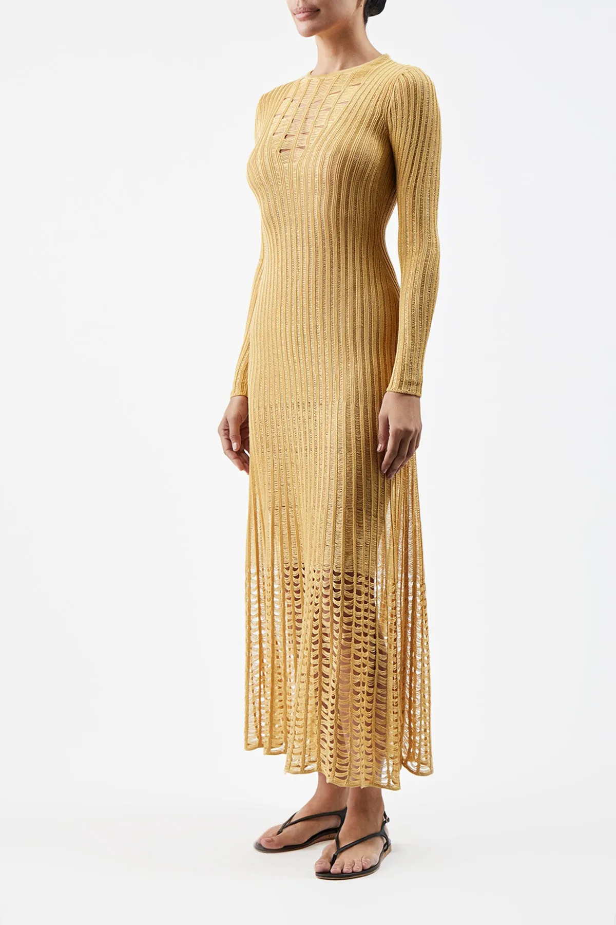 FlexibleElasticity QuickEvaporation Maia Knit Dress in Gold Shappe Silk
