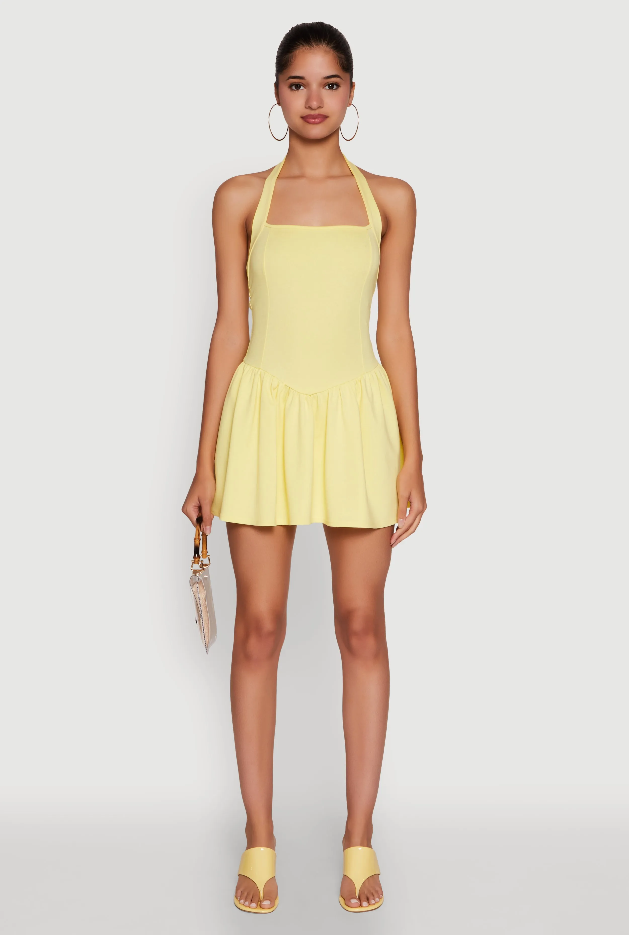 Trendy Snatched Skater Dress with Halter Neck Minimal Seam