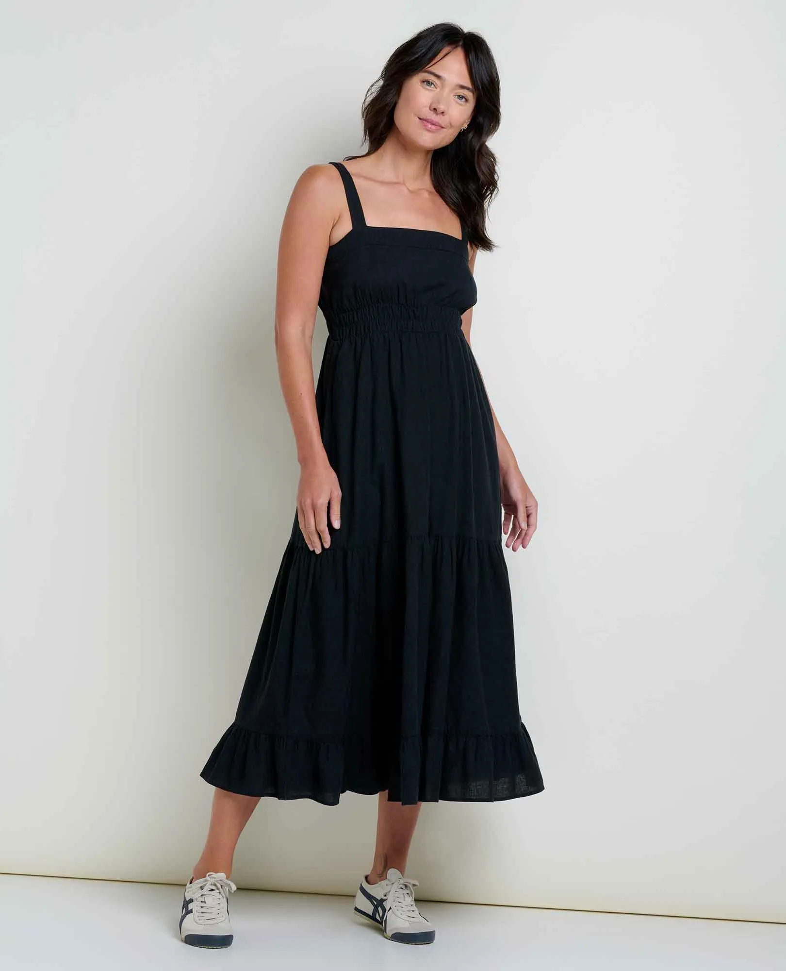 Quick Core DoubleStitchedEdges Taj Hemp Tiered Midi Dress