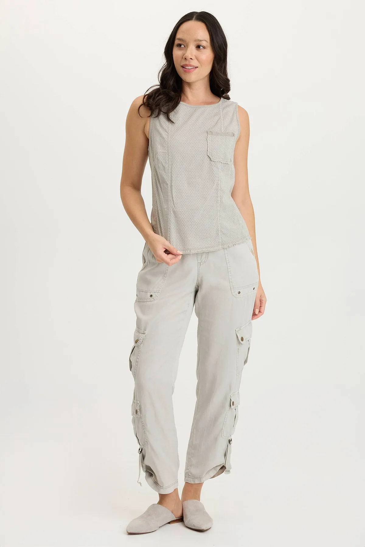 Light Flow Landis Peforated Poplin   Jersey Pocket Tank
