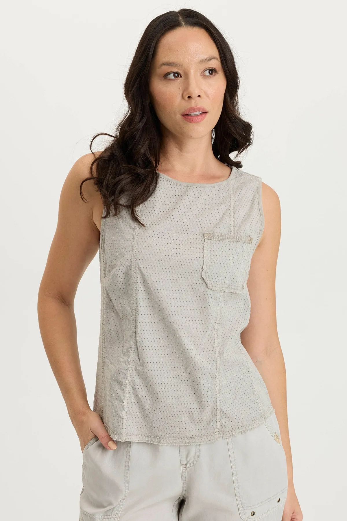 AntiStaticMaterial Landis Peforated Poplin   Jersey Pocket Tank