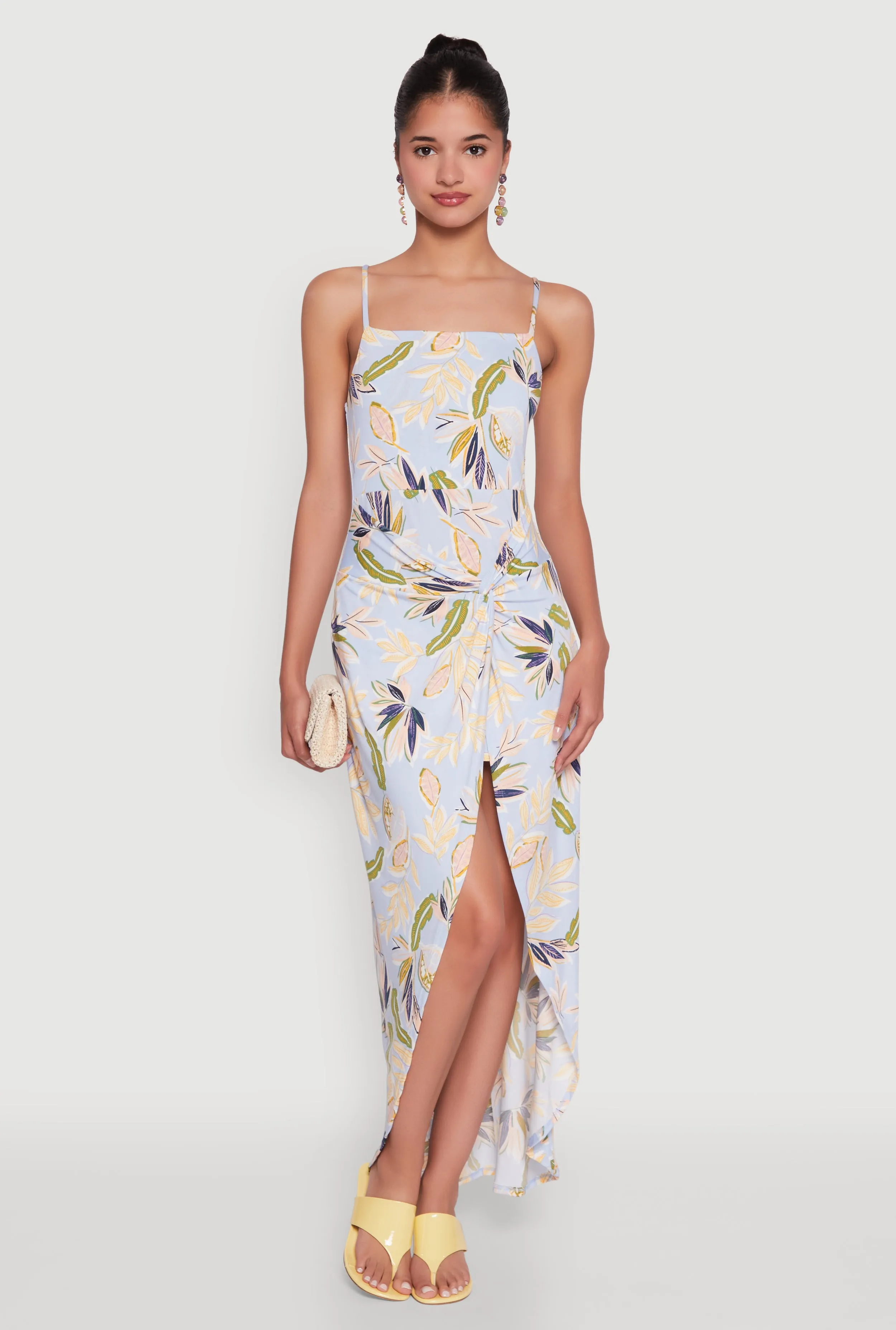 Haute Monde Sleeveless Square Neck Floral High Low Maxi Dress Moon Beam The simple yet refined design of this dress makes it easy to pair with different accessories